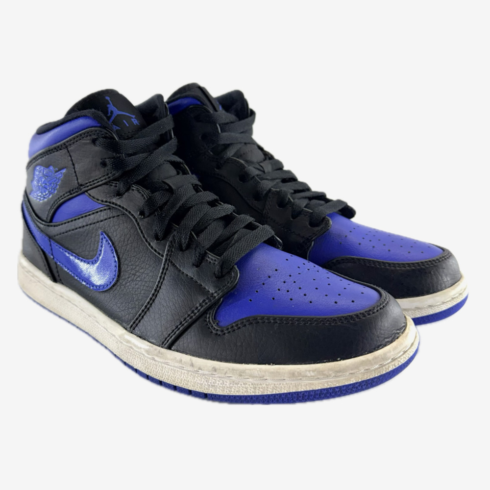 Nike Air Jordan 1 Mid Black Hyper Royal Sneakers Men Size 7.5 Leather Upper